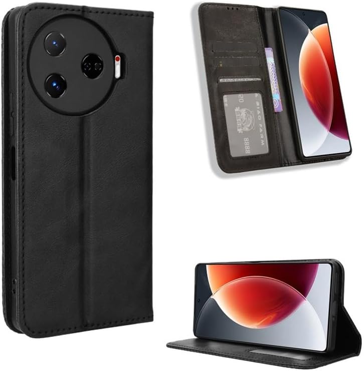 بيوينتي جراب لهاتف Tecno Camon 30 Pro 5G Retro Flip Wallet جراب مغناطيسي أسود - Image 1