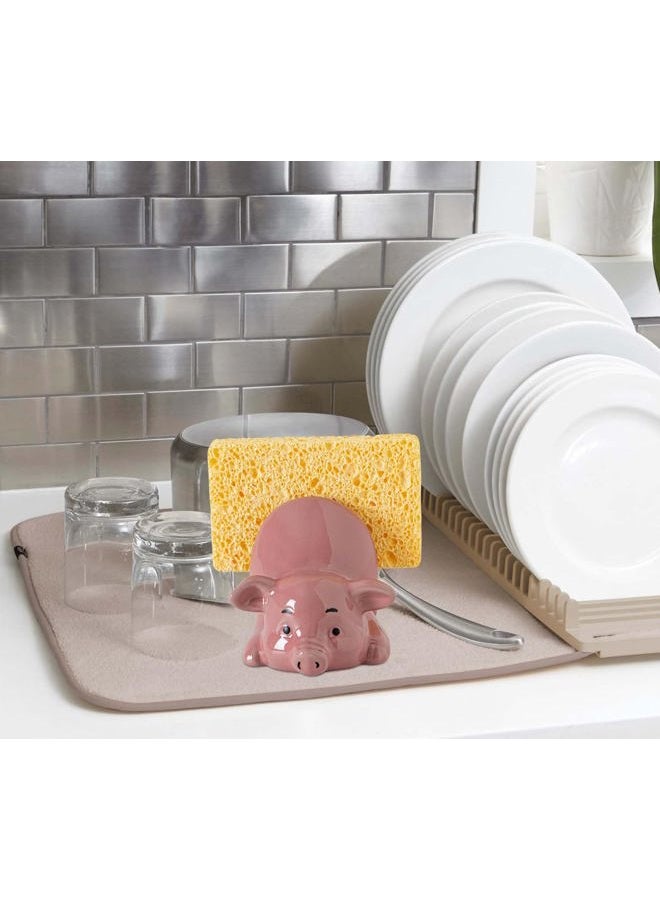 GABROC Pig Sponge Holder for Kitchen Sink Sink Sponge Holder Ceramic Dish Sponge Holder Pink Kitchen Sponge Holder - Adorable and Functional Sink Caddy - Image 3