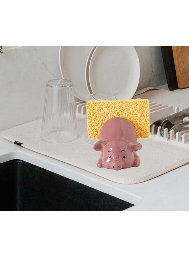 GABROC Pig Sponge Holder for Kitchen Sink Sink Sponge Holder Ceramic Dish Sponge Holder Pink Kitchen Sponge Holder - Adorable and Functional Sink Caddy - Image 5