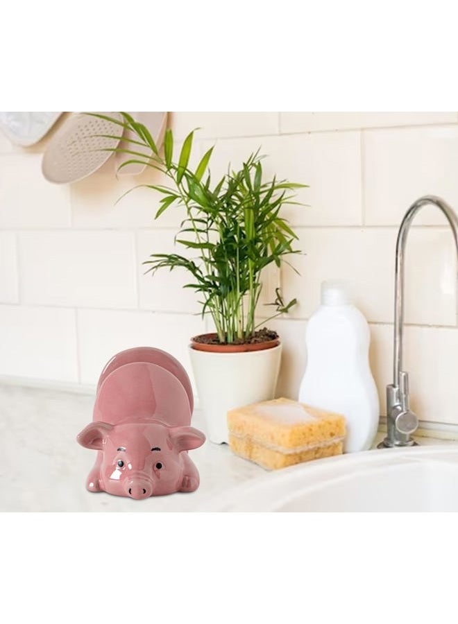 GABROC Pig Sponge Holder for Kitchen Sink Sink Sponge Holder Ceramic Dish Sponge Holder Pink Kitchen Sponge Holder - Adorable and Functional Sink Caddy - Image 2