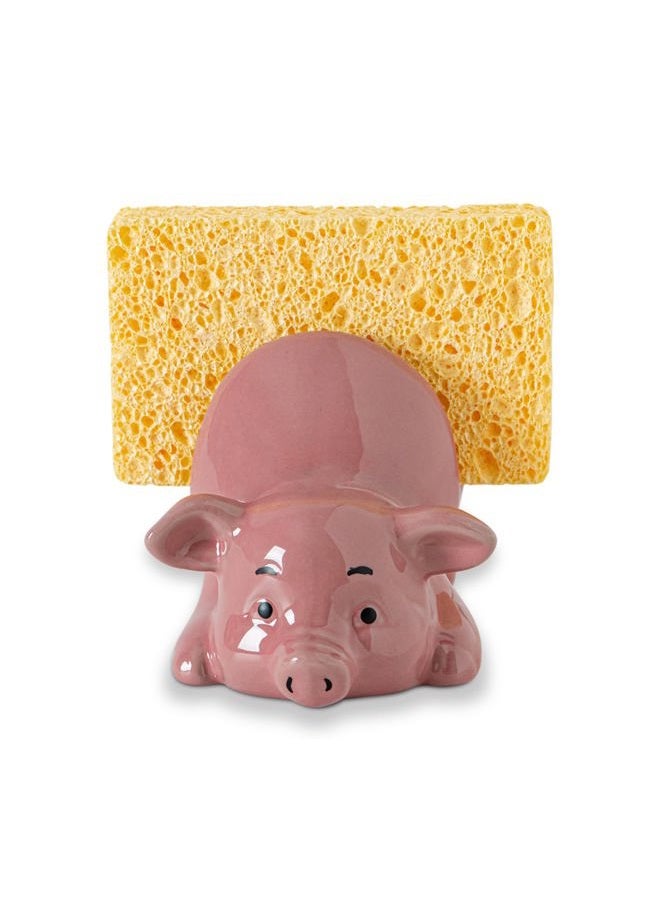 GABROC Pig Sponge Holder for Kitchen Sink Sink Sponge Holder Ceramic Dish Sponge Holder Pink Kitchen Sponge Holder - Adorable and Functional Sink Caddy - Image 1