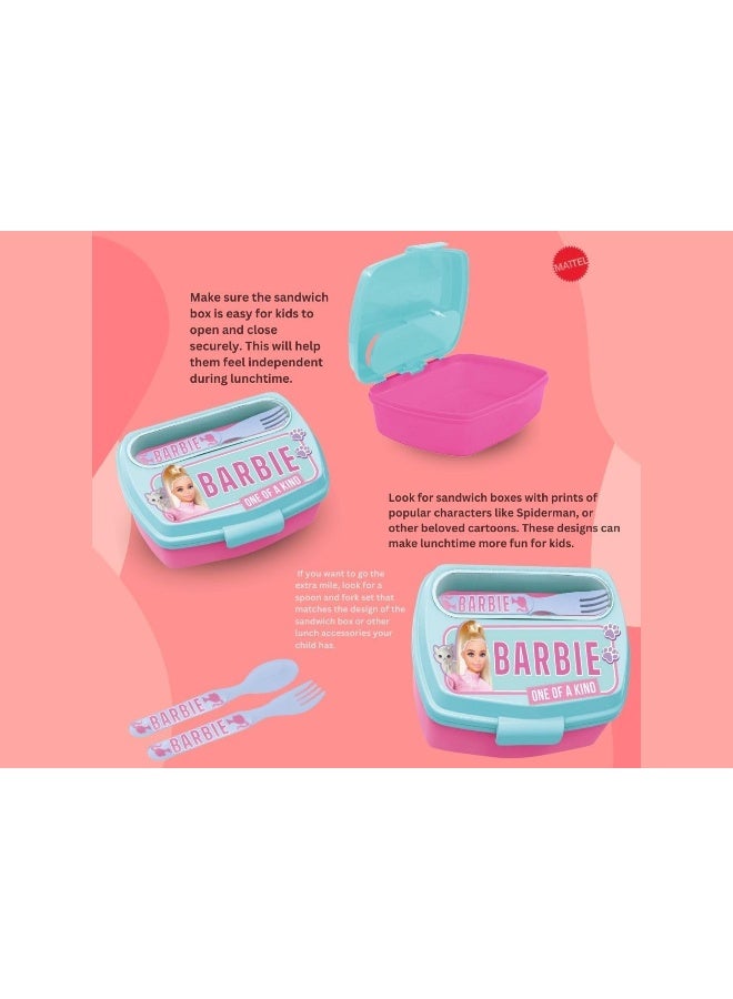 Mattel Games Stor Barbie BB22 Funny Lunch Box for Kids with Cutlery – 30oz BPA-Free Reusable Lunch Container with Spoon & Fork, Secure Snap Lid, Lightweight Durable Food Storage Box for School, Travel & Everyday Meals - Image 5