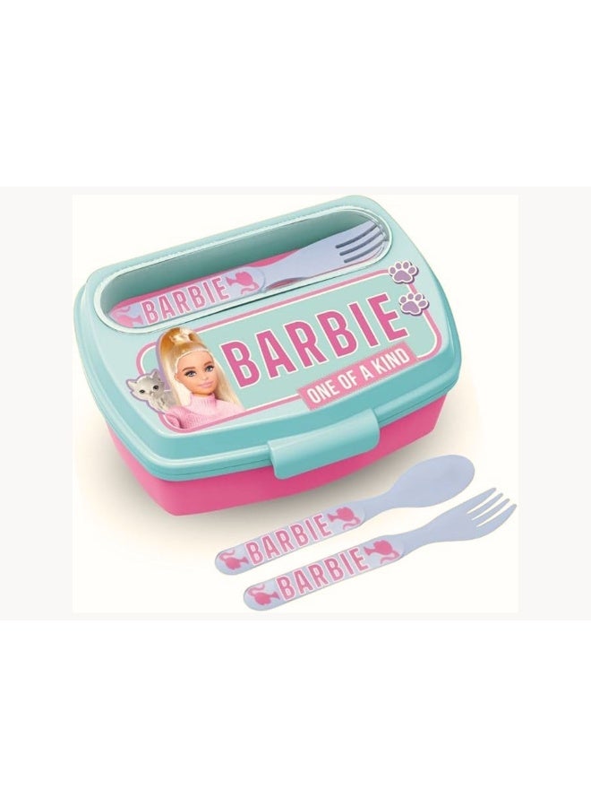 Mattel Games Stor Barbie BB22 Funny Lunch Box for Kids with Cutlery – 30oz BPA-Free Reusable Lunch Container with Spoon & Fork, Secure Snap Lid, Lightweight Durable Food Storage Box for School, Travel & Everyday Meals - Image 1