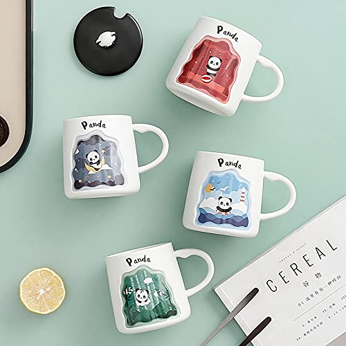 OANGO Ceramic Panda Coffee MugCup with Lid Spoon Birthday Gift for Friend1 Piece350 MlWhite Random Color and Random Design - Image 2