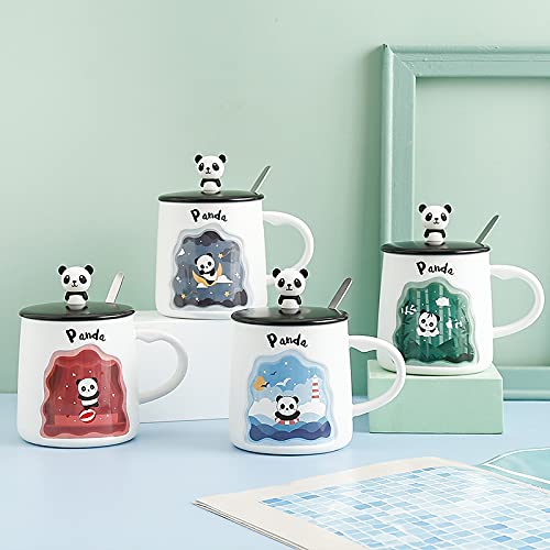 OANGO Ceramic Panda Coffee MugCup with Lid Spoon Birthday Gift for Friend1 Piece350 MlWhite Random Color and Random Design - Image 1