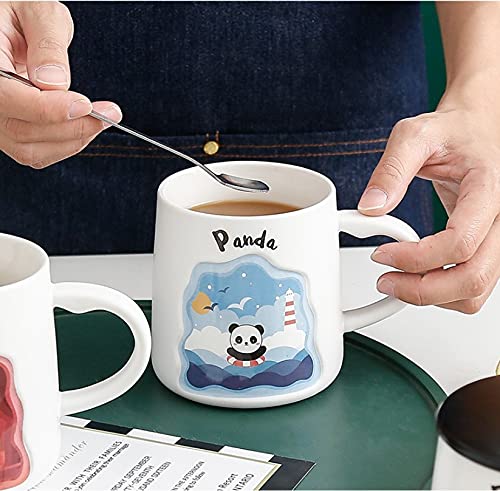 OANGO Ceramic Panda Coffee MugCup with Lid Spoon Birthday Gift for Friend1 Piece350 MlWhite Random Color and Random Design - Image 3