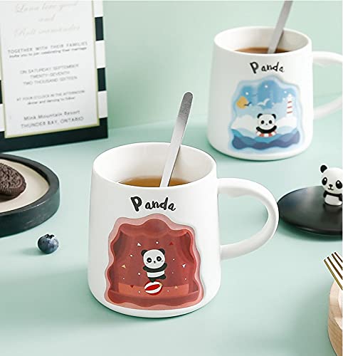 OANGO Ceramic Panda Coffee MugCup with Lid Spoon Birthday Gift for Friend1 Piece350 MlWhite Random Color and Random Design - Image 4