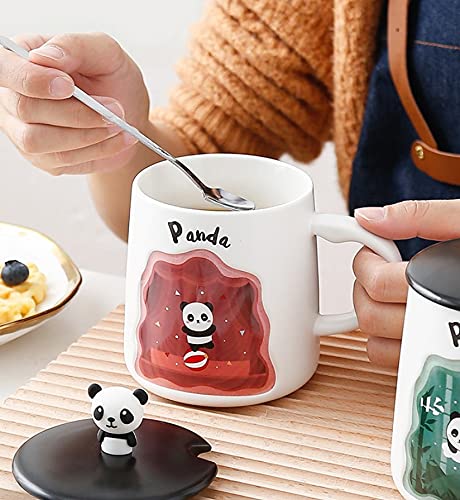 OANGO Ceramic Panda Coffee MugCup with Lid Spoon Birthday Gift for Friend1 Piece350 MlWhite Random Color and Random Design - Image 5