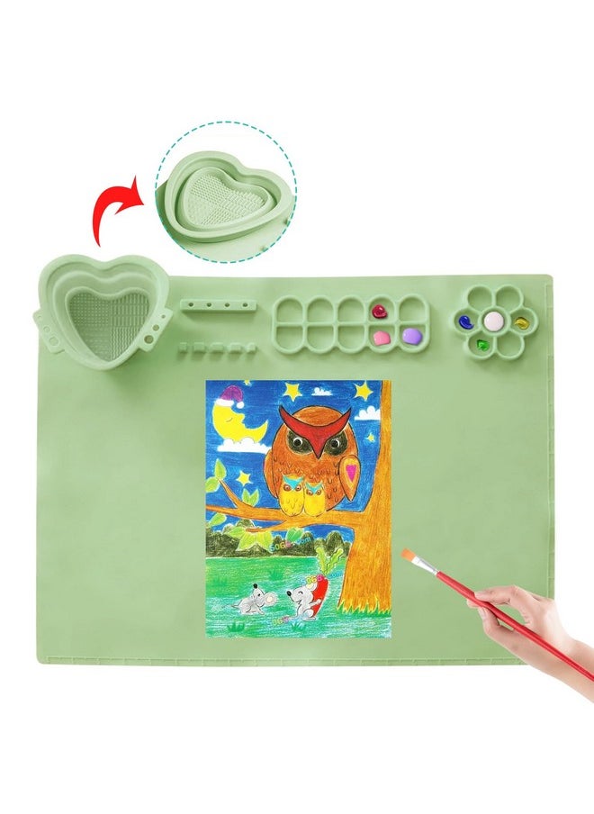 locisne Silicone Painting Mat, Large Nonstick Nonslip Art Silicon Mat, Craft Mat With Built In Cleaning Cup And Paint Holder, Silicone Craft Mat For Children Hobbyist Diy Craft Painting, Green  - Image 1