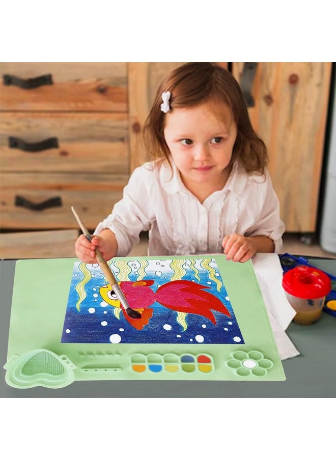 locisne Silicone Painting Mat, Large Nonstick Nonslip Art Silicon Mat, Craft Mat With Built In Cleaning Cup And Paint Holder, Silicone Craft Mat For Children Hobbyist Diy Craft Painting, Green  - Image 2