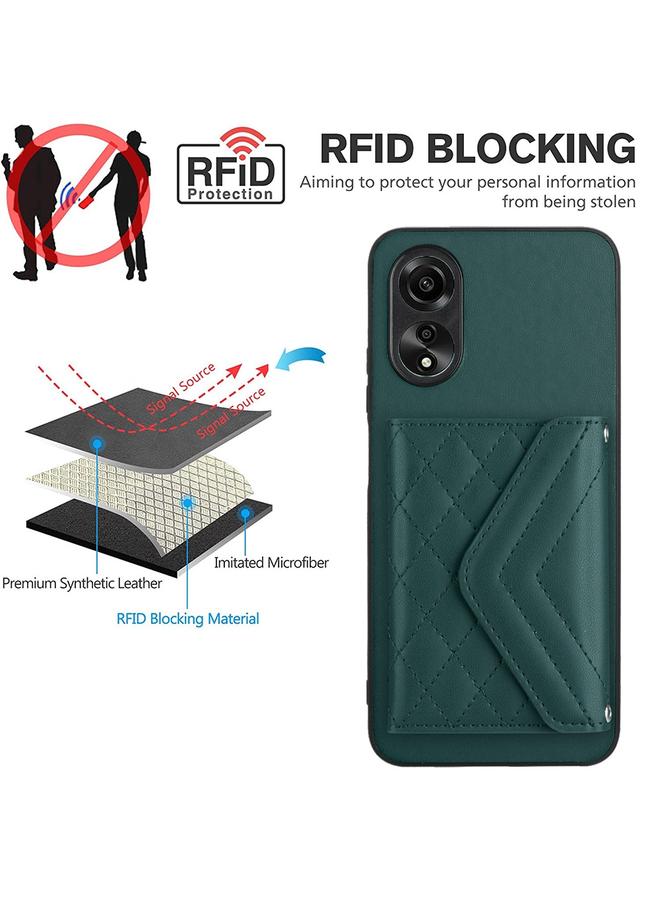 اس-توب جراب لهاتف OPPO A38 4G / A18 4G مع حقيبة بطاقات ذات نسيج معيني وحافظة هاتف RFID مع حبل طويل - Image 5