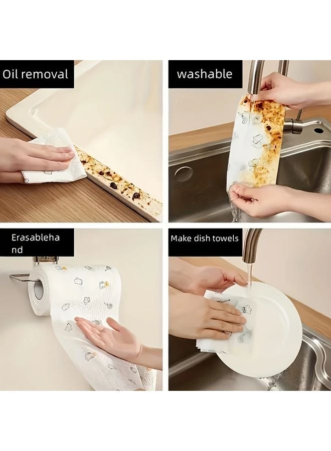 1 Roll Random Pattern Non Stick Kitchen Cleaning Cloths Reusable Washable Paper Towels Multi Fold - Image 3