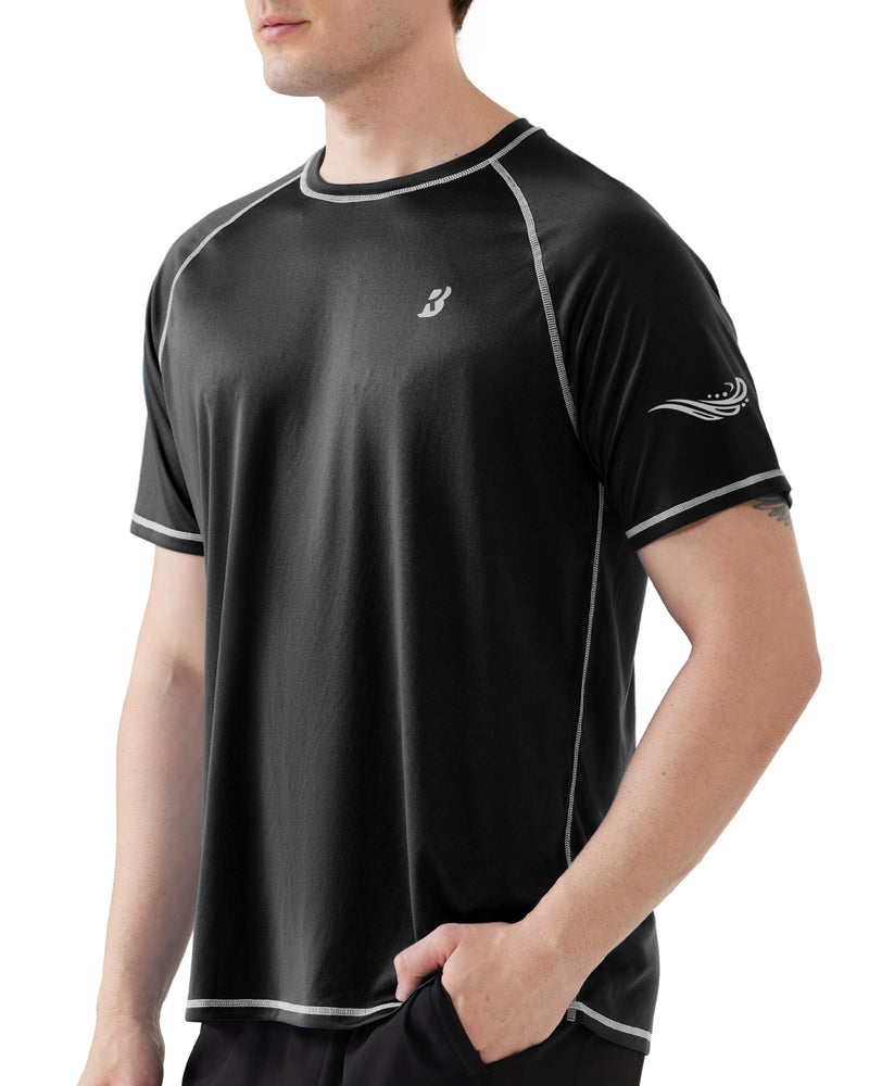 Roadbox Men's Swim Shirts Short Sleeve, SPF UPF 50+ Sun Protection Quick Dry Rash Guard Water T-Shirts, Moisture Wicking Tee Tops for Fishing Surf Beach (Black,L) - Image 1
