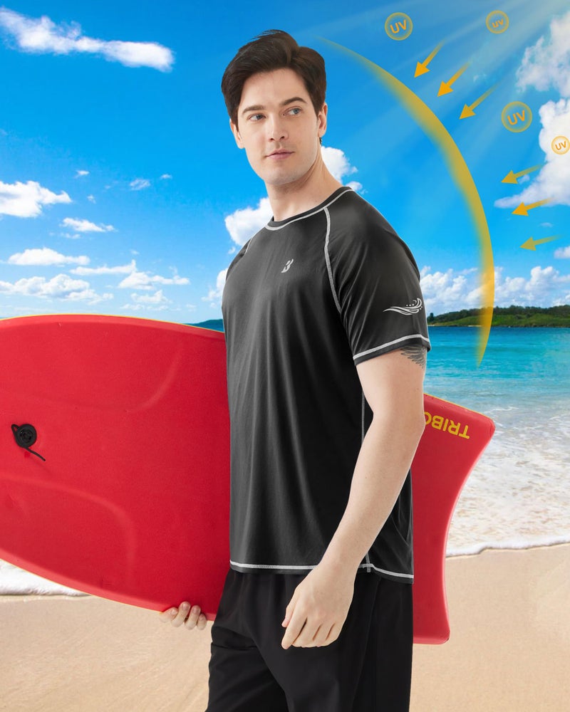 Roadbox Men's Swim Shirts Short Sleeve, SPF UPF 50+ Sun Protection Quick Dry Rash Guard Water T-Shirts, Moisture Wicking Tee Tops for Fishing Surf Beach (Black,L) - Image 3