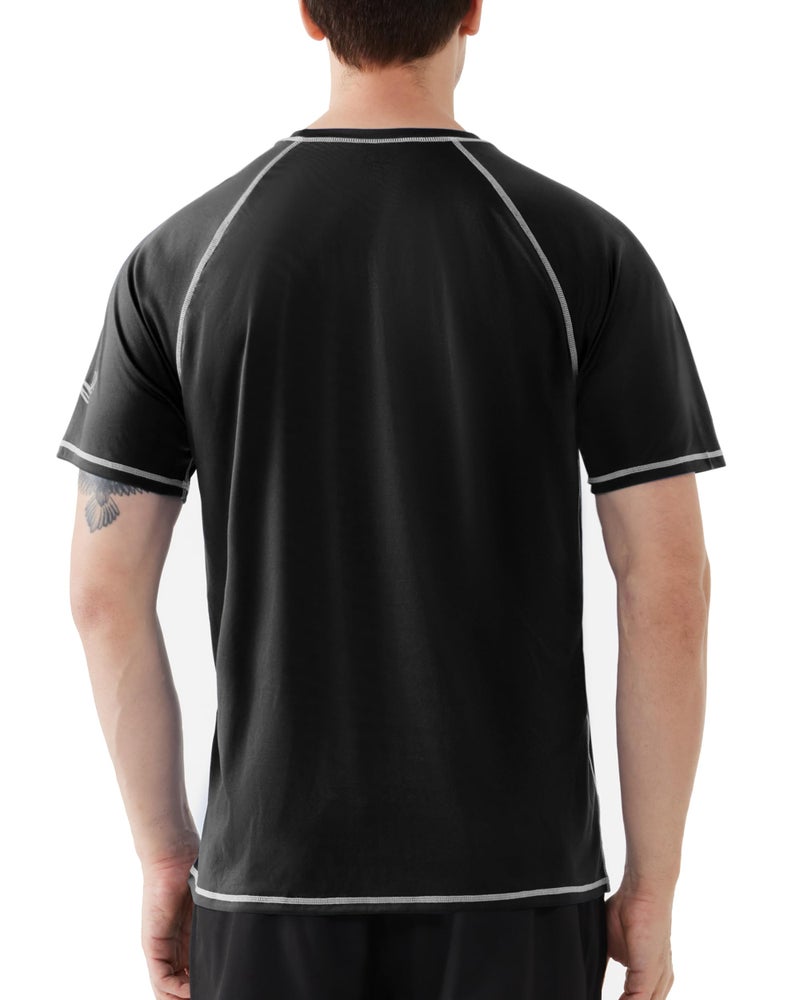 Roadbox Men's Swim Shirts Short Sleeve, SPF UPF 50+ Sun Protection Quick Dry Rash Guard Water T-Shirts, Moisture Wicking Tee Tops for Fishing Surf Beach (Black,L) - Image 2
