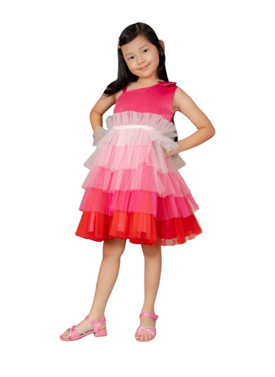 دىدانيالا D' Daniela - Emelly Hot Pink Colorful Party Dress