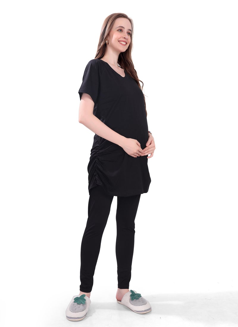 TUMMY TUMMY 2PC Set of Maternity T-shirt & High Waist Legging with Drawstring - Image 2
