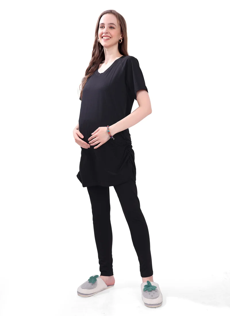 TUMMY TUMMY 2PC Set of Maternity T-shirt & High Waist Legging with Drawstring