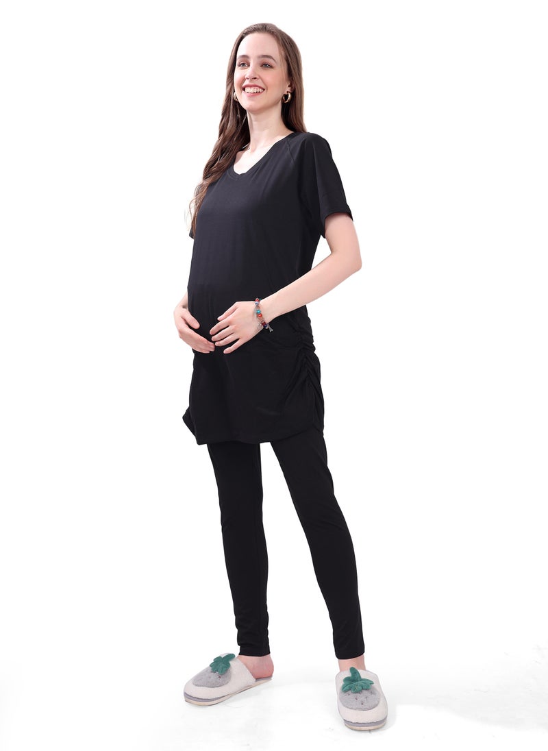 TUMMY TUMMY 2PC Set of Maternity T-shirt & High Waist Legging with Drawstring - Image 5