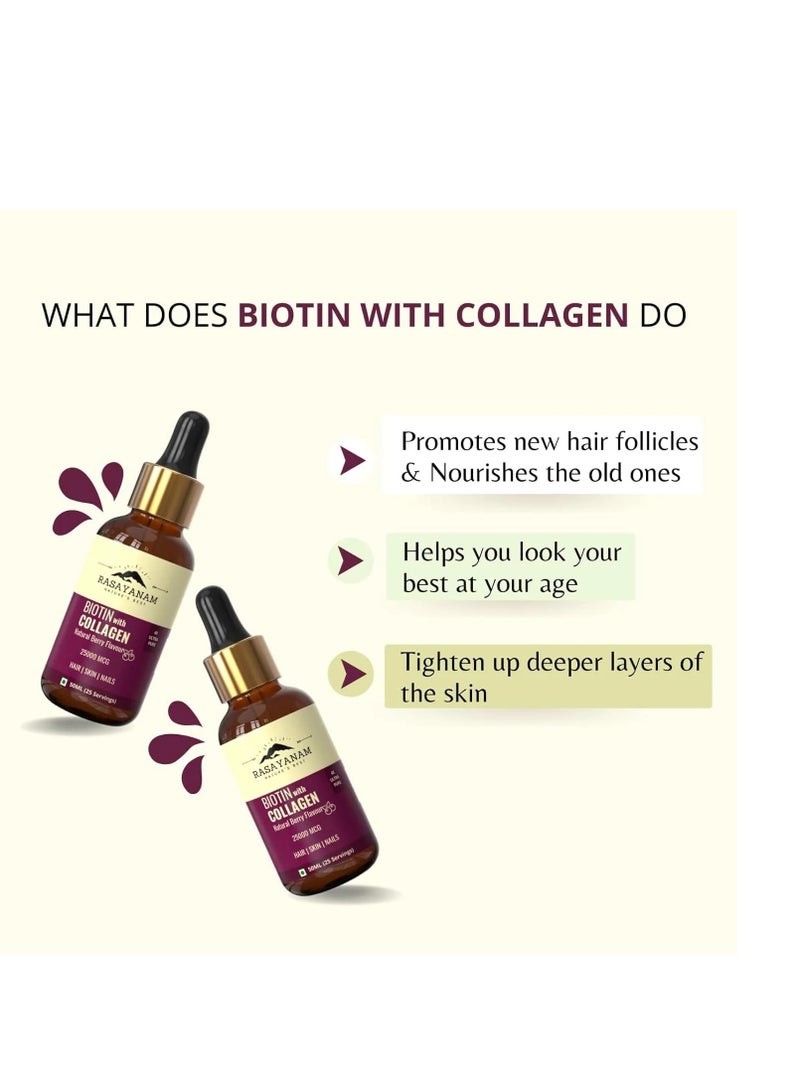 Rasayanam Liquid Biotin & Collagen Natural Berry Flavour 25000Mcg  50Ml - Image 2