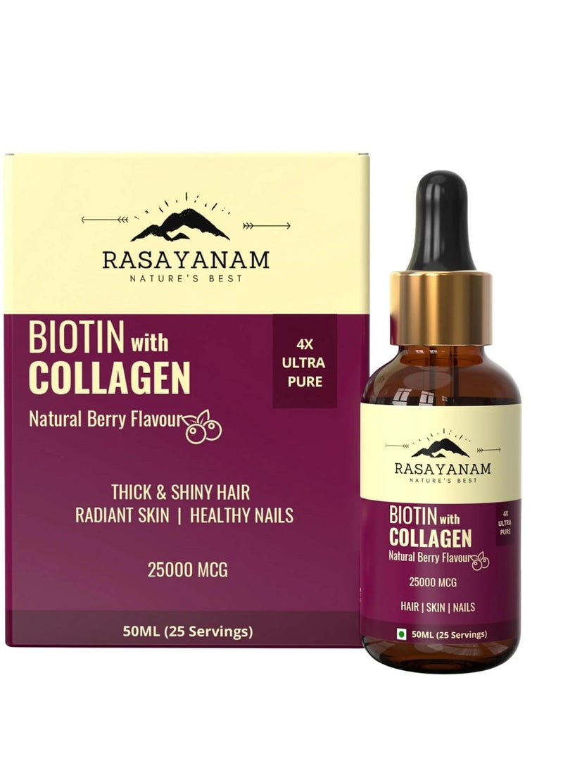 Rasayanam Liquid Biotin & Collagen Natural Berry Flavour 25000Mcg  50Ml - Image 1