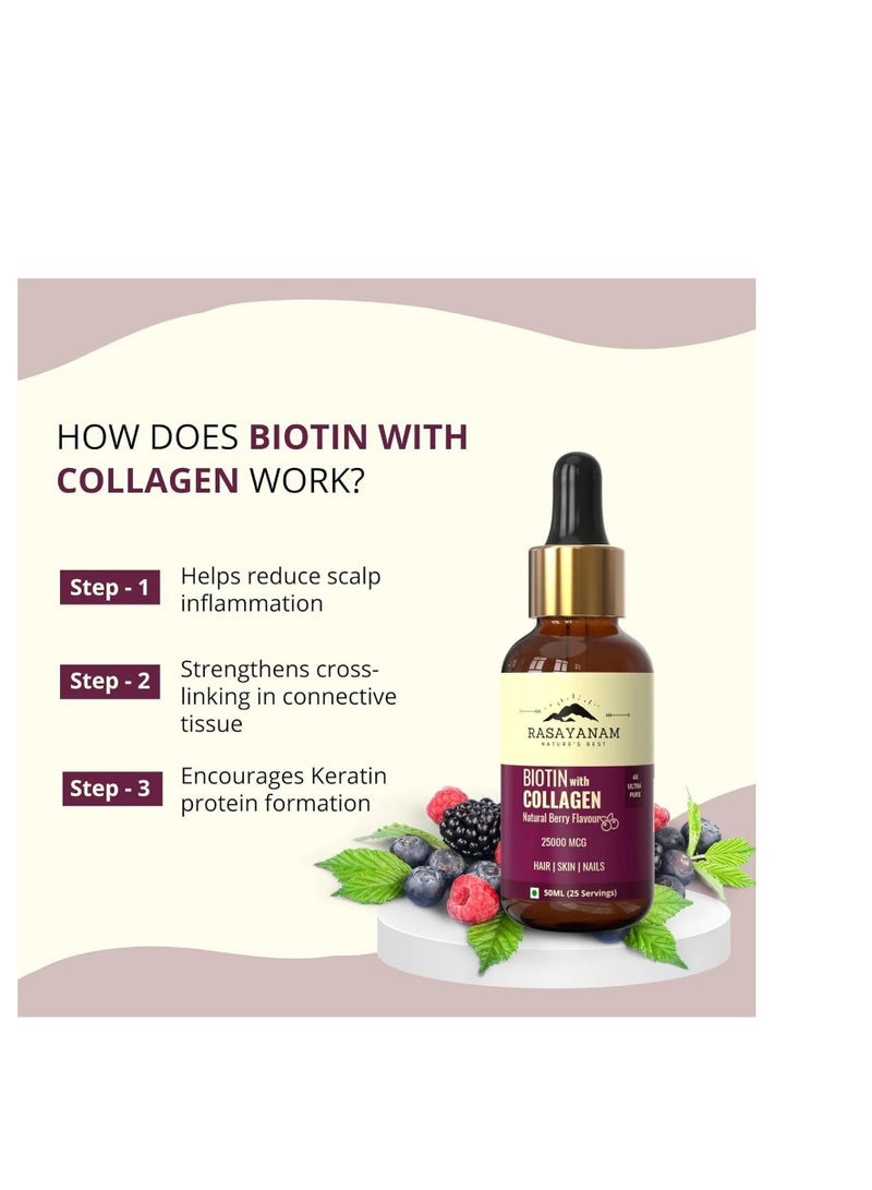 Rasayanam Liquid Biotin & Collagen Natural Berry Flavour 25000Mcg  50Ml - Image 3