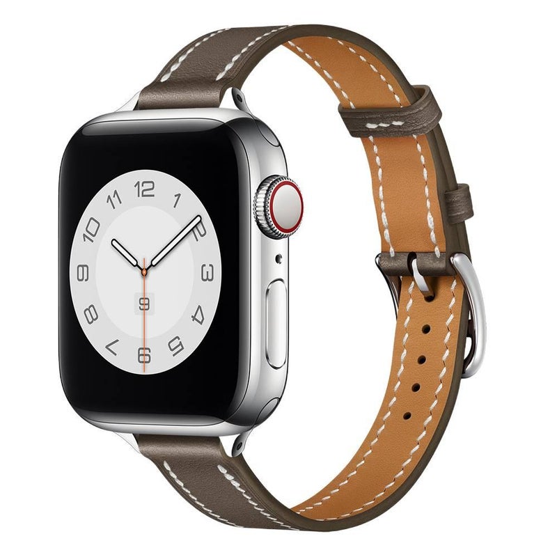 AD White Classic Leather Strap Smartwatch Band Compatible with Apple Watch / SE with Adjustable Fit Replacement Strap for Daily Wear - Image 4
