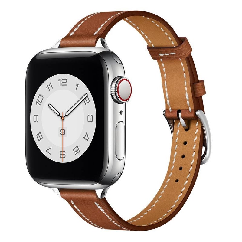 AD White Classic Leather Strap Smartwatch Band Compatible with Apple Watch / SE with Adjustable Fit Replacement Strap for Daily Wear - Image 2