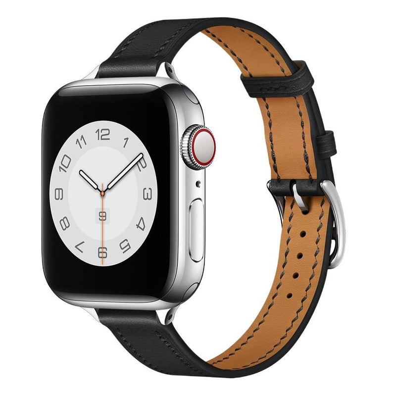 AD White Classic Leather Strap Smartwatch Band Compatible with Apple Watch / SE with Adjustable Fit Replacement Strap for Daily Wear - Image 5