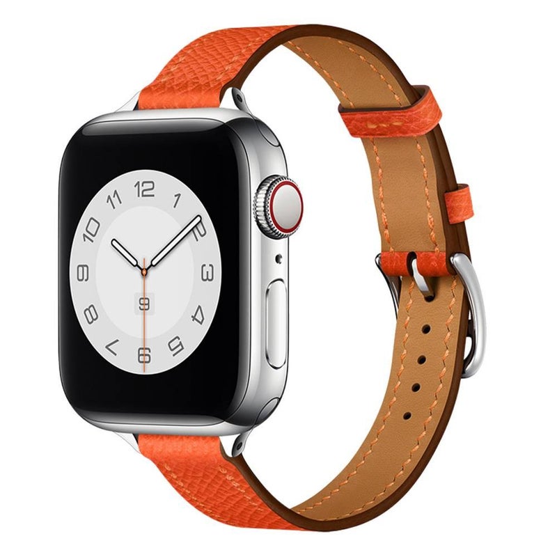 AD White Classic Leather Strap Smartwatch Band Compatible with Apple Watch / SE with Adjustable Fit Replacement Strap for Daily Wear - Image 3