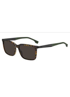 HUGO BOSS نظارة شمسية مستطيلة للرجال مع حماية من الأشعة فوق البنفسجية - BOSS 1579/S GREY 57 مقاس العدسة: 57 مم هافانا/أخضر 