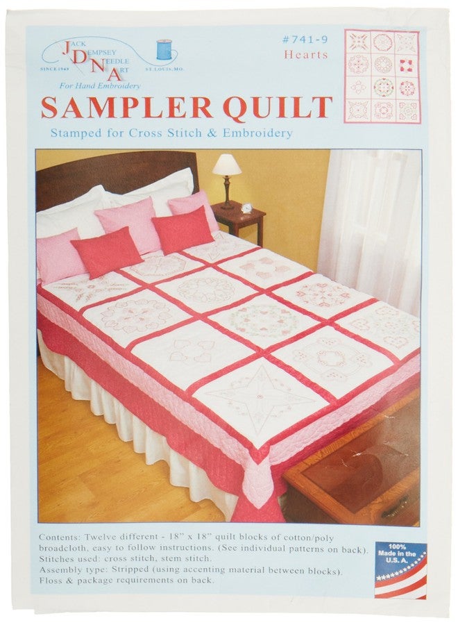 Jack Dempsey Needle Art Hearts Sampler Quilt white - Image 1