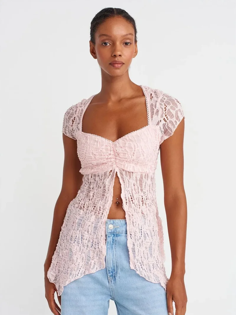 ديلفين DILVIN Slim Fit Lace Square-neck Top