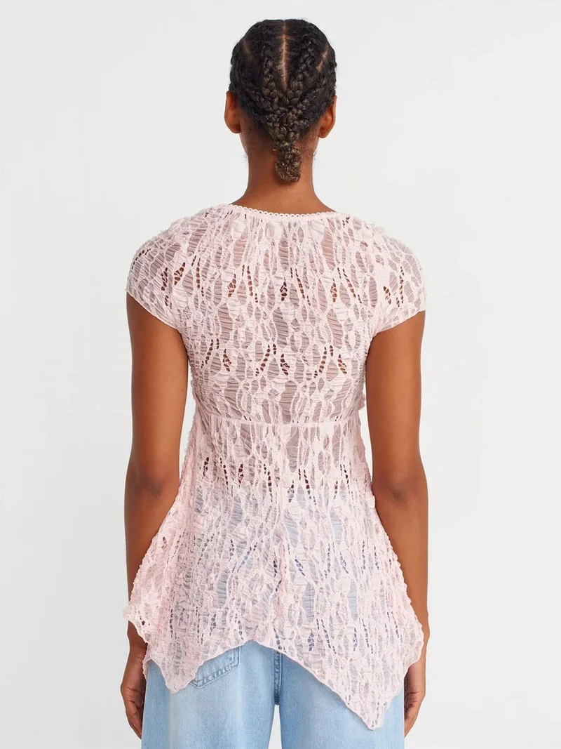 ديلفين DILVIN Slim Fit Lace Square-neck Top