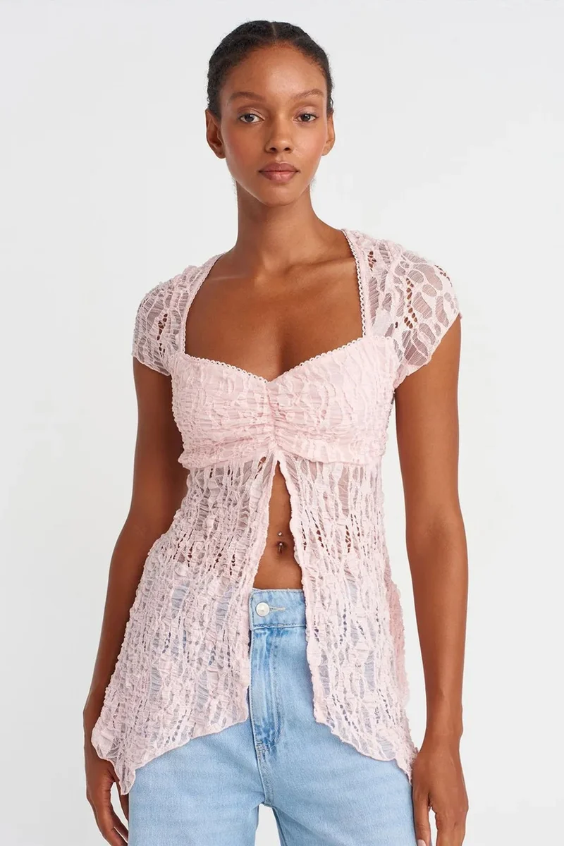 DILVIN Slim Fit Lace Square-neck Top