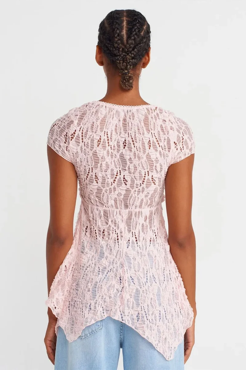 Dilvin Blush Pink DILVIN Slim Fit Lace Square-neck Top for Women | Best Price UAE