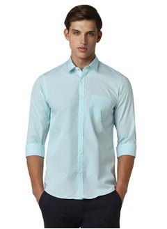 Peter England Peter England Men's Printed Slim Fit Casual Shirt Aqua  - Image 1