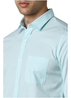 Peter England Peter England Men's Printed Slim Fit Casual Shirt Aqua  - Image 5