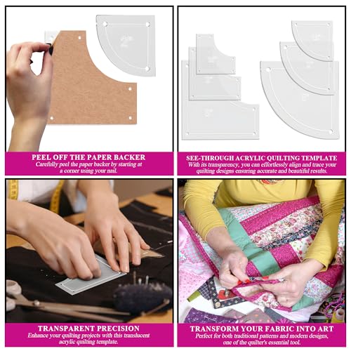 LaserThing Drunkards Path Quilting Acrylic Template Set, 3", 2", 1.5" with 1/4" Seam Allowance - 6 Piece Set - Image 4