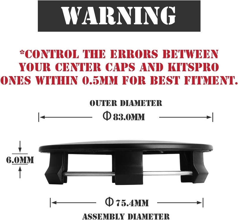 KitsPro 3.25Inch 83MM Wheel Center Caps, Pack of 4 (Matte Black, Outer 83MM, Inner 75MM) - Image 2