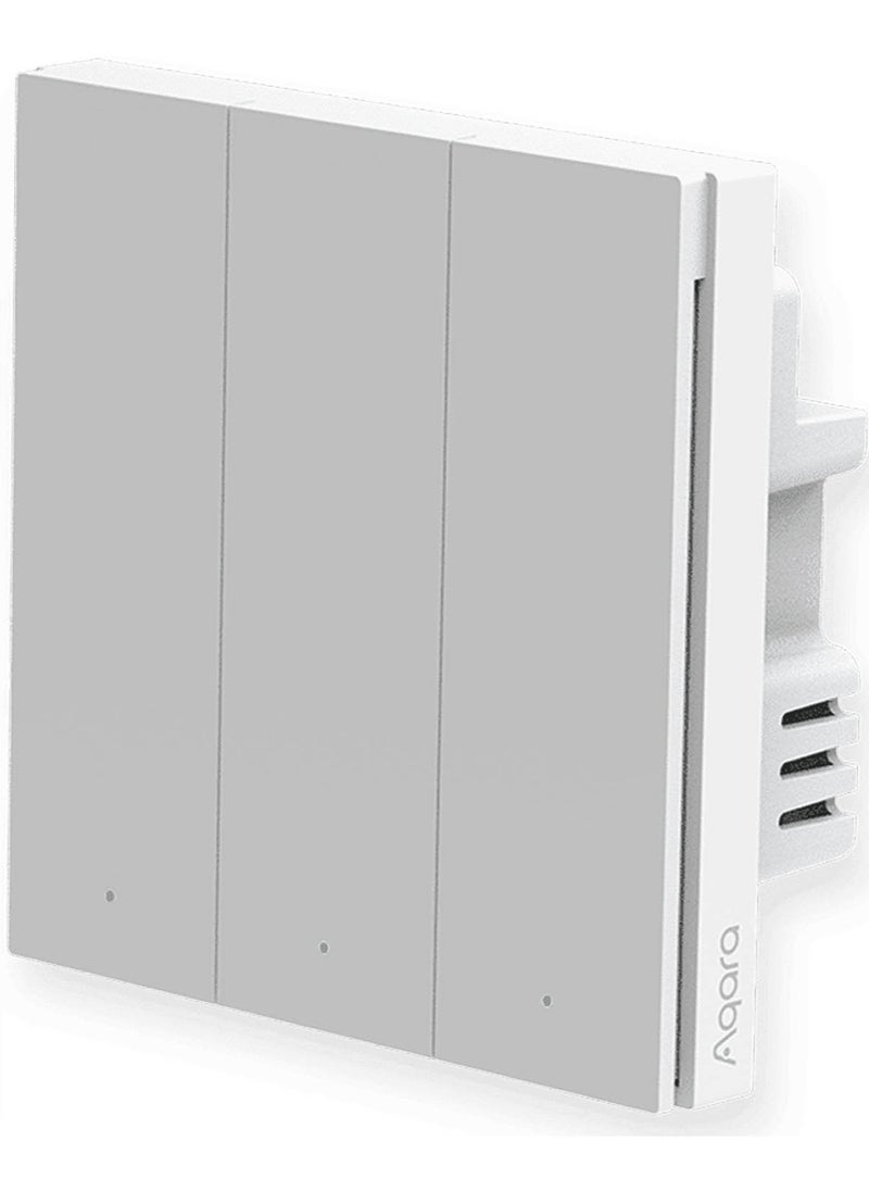 Aqara - Aqara H1 Smart Wall Switch Triple Rocker Global version,Zigbee 3.0 Protocol, No Neutral, Round Wall Box Support -White - Image 1