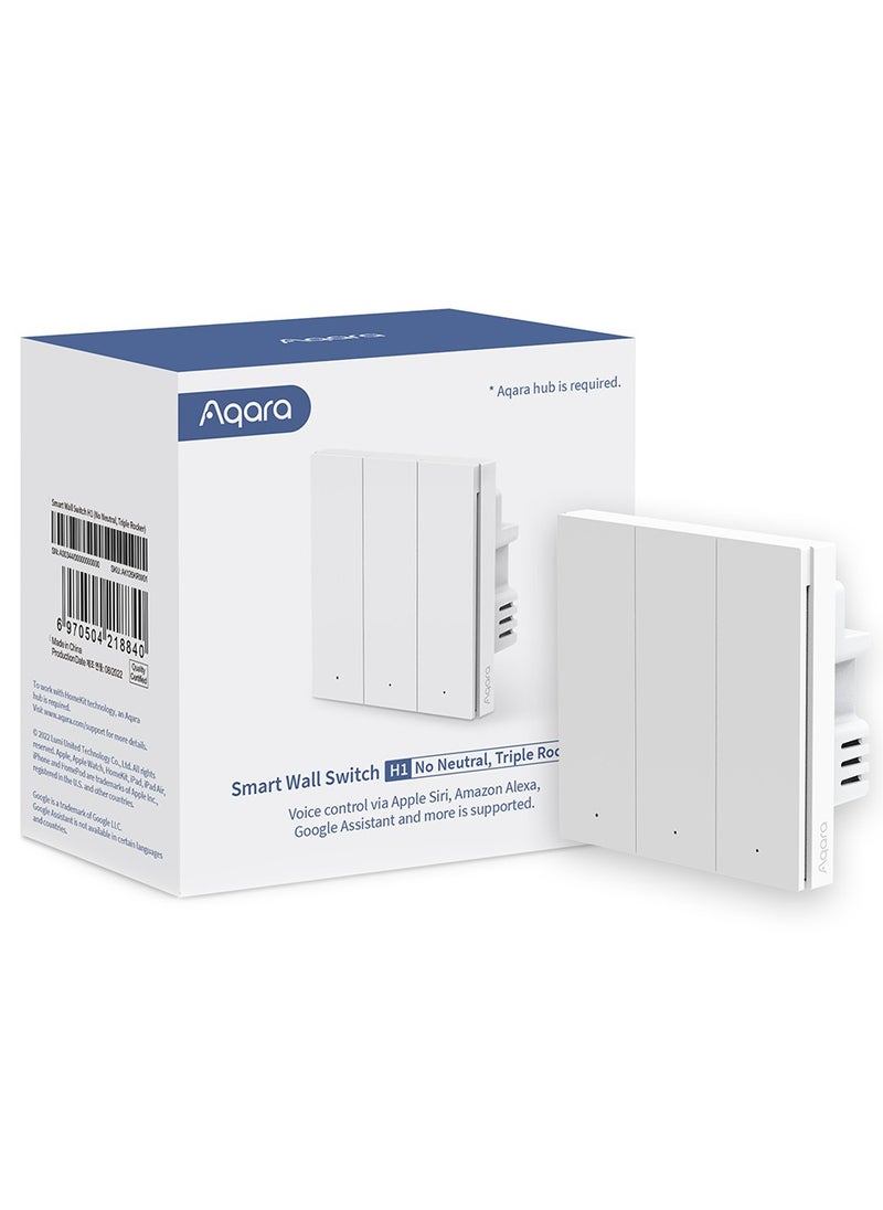 Aqara - Aqara H1 Smart Wall Switch Triple Rocker Global version,Zigbee 3.0 Protocol, No Neutral, Round Wall Box Support -White - Image 1
