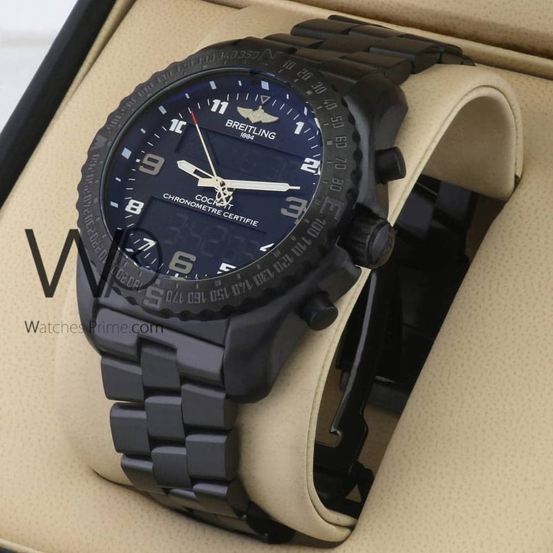 Breitling Chronograph Black Watch for Men with Black Stainless steel strap 1146