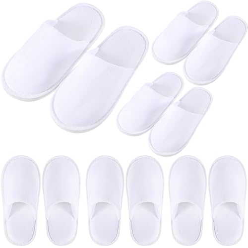 Twistover 6 Pairs Kids Disposable Slippers Non Slip Closed Toe Spa Slippers Comfortable House Spa Indoor Outdoor for 4-12 Years Old Boys Girls Party Hotel Travel(White,Medium) - Image 1