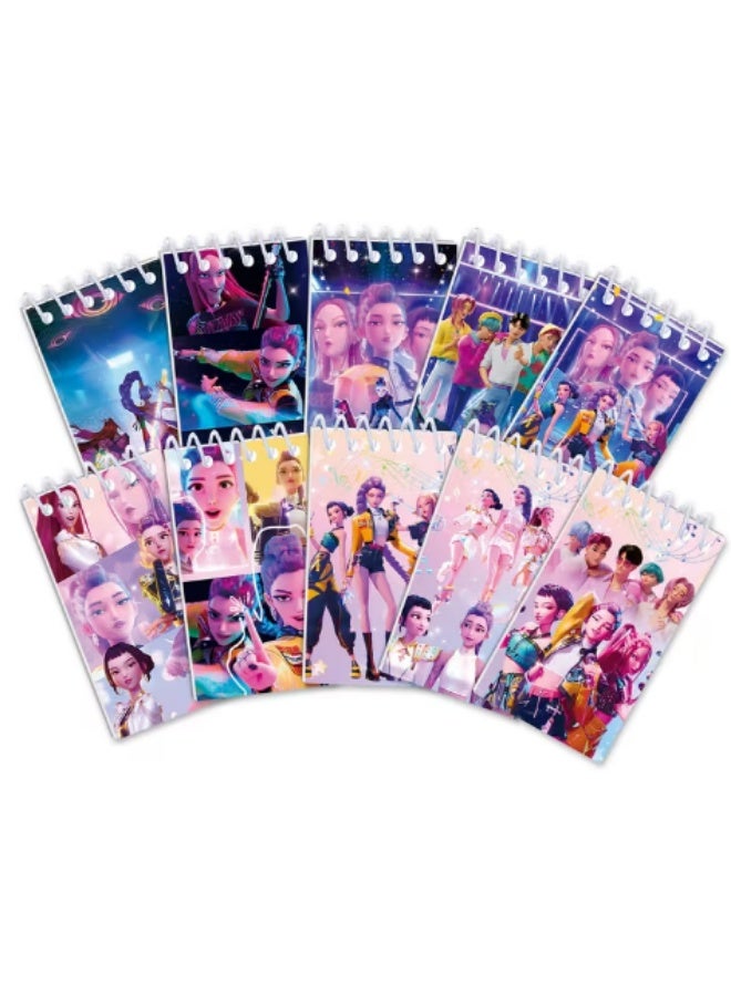 كيبوب مجموعة دفاتر حلزونية من 10 قطع من KPOP HUNTRIX - تصميم ميرا، رومي، زوي، وساجا | مجموعة دفاتر صغيرة لطيفة من أنمي الكيبوب | لوازم مدرسية، دفتر يوميات، مجموعة هدايا للأطفال والمراهقين والمعجبين - Image 4