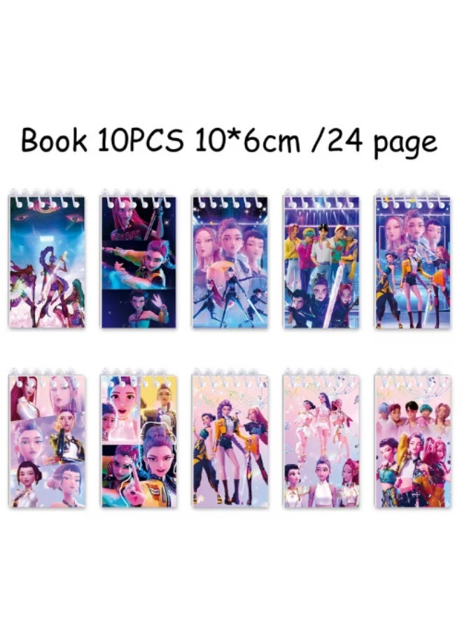 كيبوب مجموعة دفاتر حلزونية من 10 قطع من KPOP HUNTRIX - تصميم ميرا، رومي، زوي، وساجا | مجموعة دفاتر صغيرة لطيفة من أنمي الكيبوب | لوازم مدرسية، دفتر يوميات، مجموعة هدايا للأطفال والمراهقين والمعجبين - Image 3