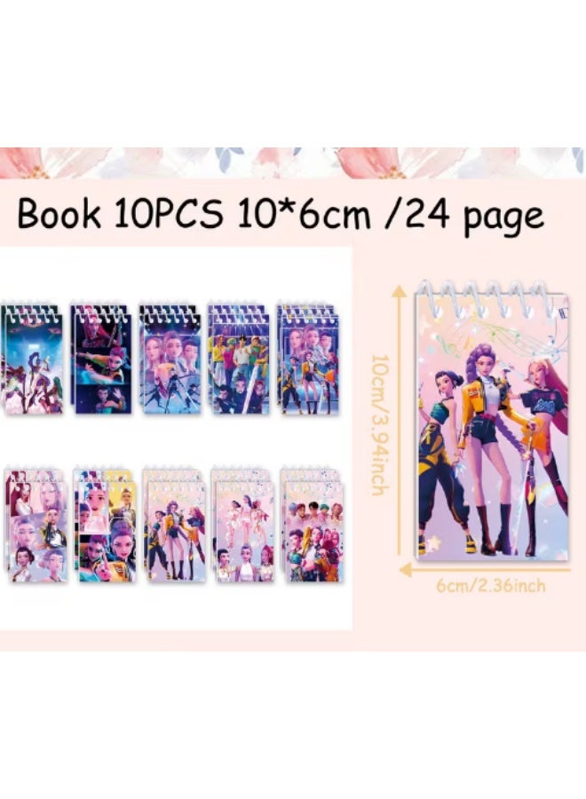 كيبوب مجموعة دفاتر حلزونية من 10 قطع من KPOP HUNTRIX - تصميم ميرا، رومي، زوي، وساجا | مجموعة دفاتر صغيرة لطيفة من أنمي الكيبوب | لوازم مدرسية، دفتر يوميات، مجموعة هدايا للأطفال والمراهقين والمعجبين - Image 1