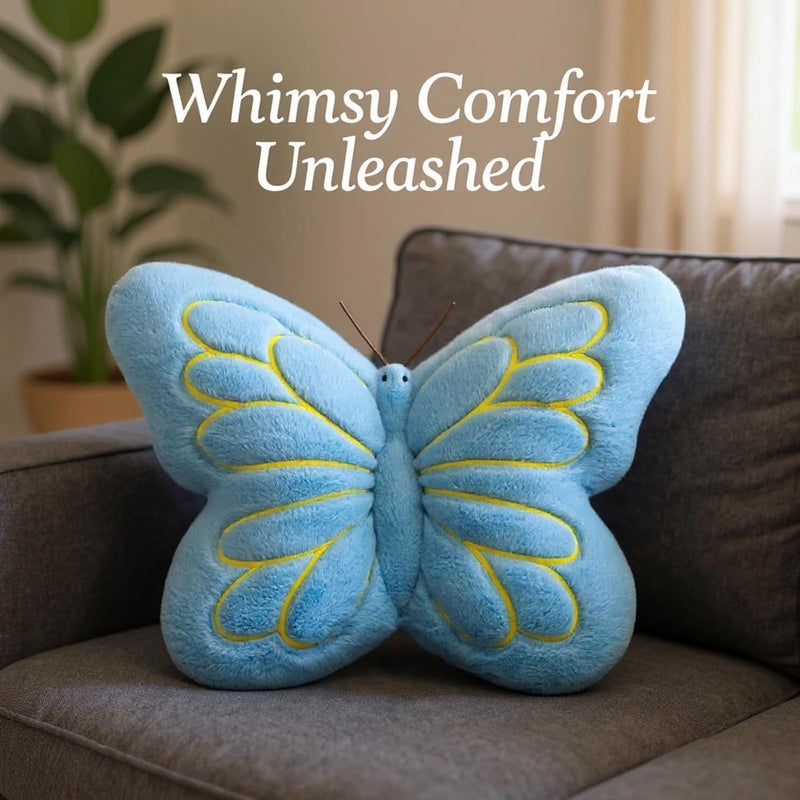 Butterfly Pillow, Sweet Cute Decorative Butterfly Shaped Throw Pillow, 15.7 x 11.8 in Soft Plush Cushion, Office Waist Lumbar Support, Nap Pillow, Blue - Image 4