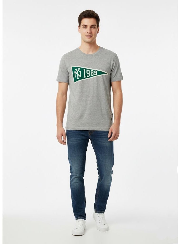 America Men’s Grey Printed T-Shirt – NY 1989 Graphic Casual Short Sleeve Tee - Image 1