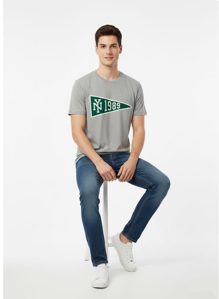America Men’s Grey Printed T-Shirt – NY 1989 Graphic Casual Short Sleeve Tee - Image 2